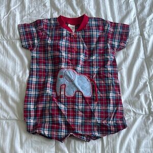 Vintage class club baby sz 6 months plaid romper elephant embroidery 100% cotton